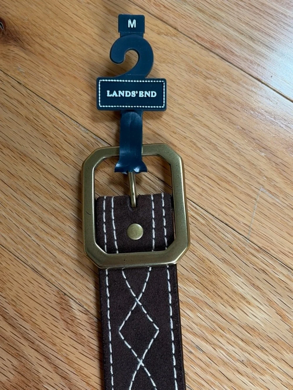 Lands' End Brown Belt Bag Strap with White Contrast Stitching